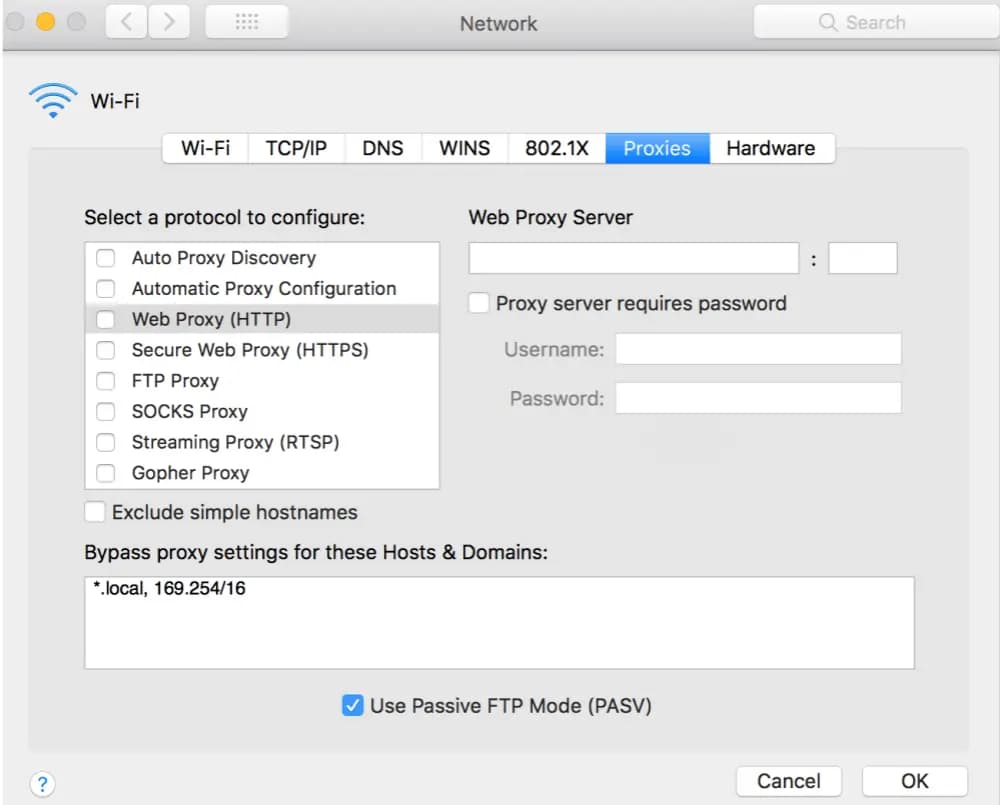Proxy Settings on macOS